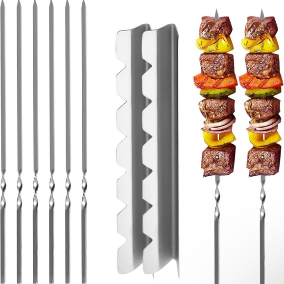 Skewers Rack Set of 2, 6pcs Stainless Steel BBQ Skewers - Picture 6 of 6